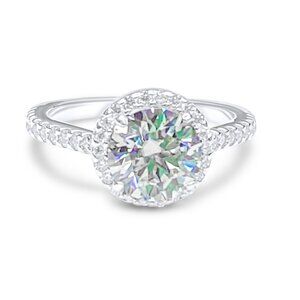 Certified 2ct. t.w. Moissanite Diamond Round Brilliant Cut Engagement Ring NEW